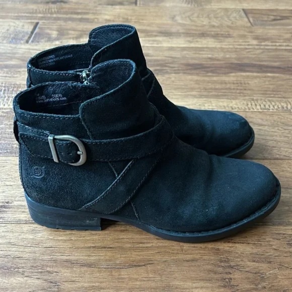 Born Trinculo Leather Ankle Boots Booties Black Buckle Detail Womens Size 7 - Picture 1 of 12